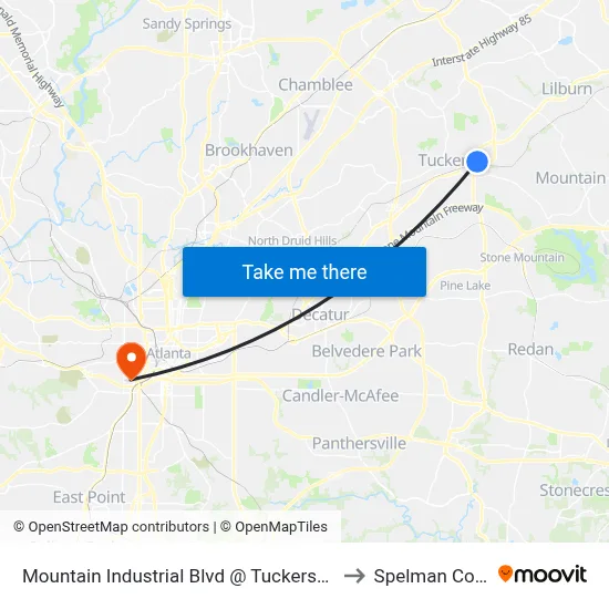 Mountain Industrial Blvd @ Tuckerstone Pkwy to Spelman College map