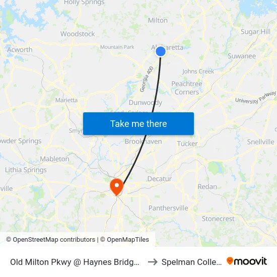 Old Milton Pkwy @ Haynes Bridge Rd to Spelman College map