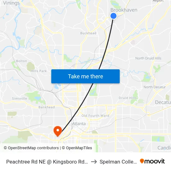Peachtree Rd NE @ Kingsboro Rd NE to Spelman College map