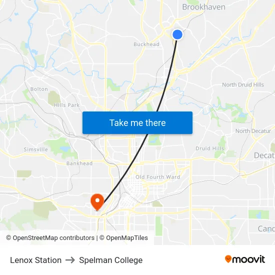 Lenox Station to Spelman College map
