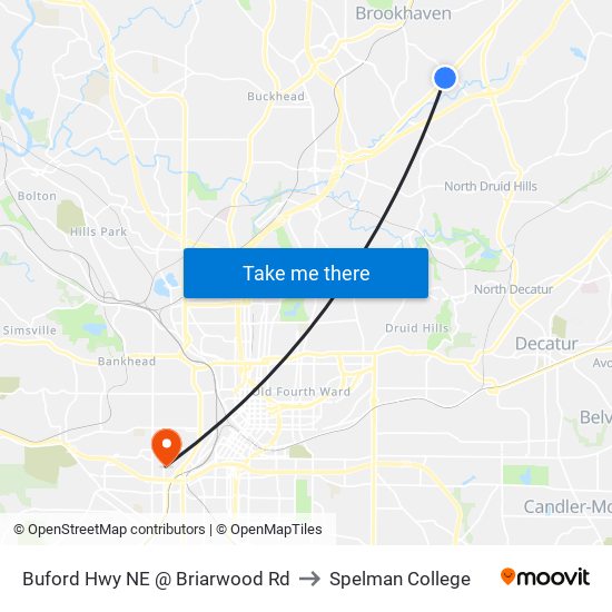 Buford Hwy NE @ Briarwood Rd to Spelman College map