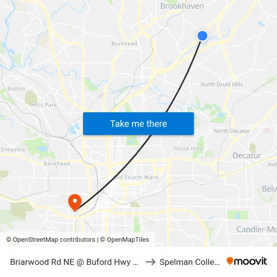 Briarwood Rd NE @ Buford Hwy NE to Spelman College map