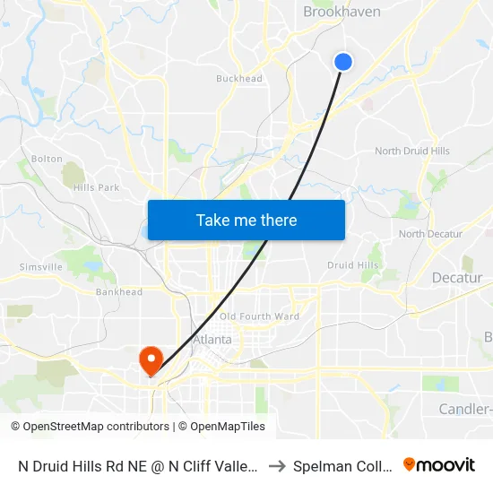 N Druid Hills Rd NE @ N Cliff Valley Way to Spelman College map