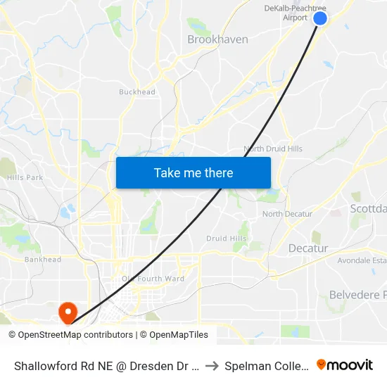 Shallowford Rd NE @ Dresden Dr NE to Spelman College map
