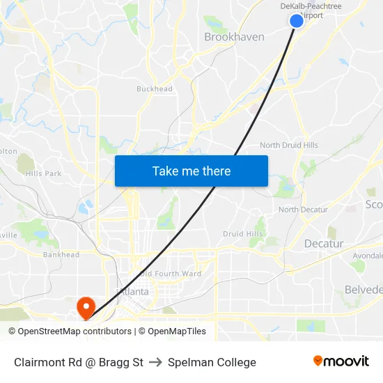 Clairmont Rd @ Bragg St to Spelman College map