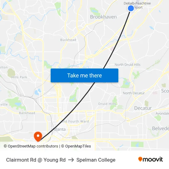 Clairmont Rd @ Young Rd to Spelman College map