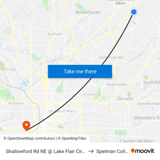 Shallowford Rd NE @ Lake Flair Cir NE (N) to Spelman College map