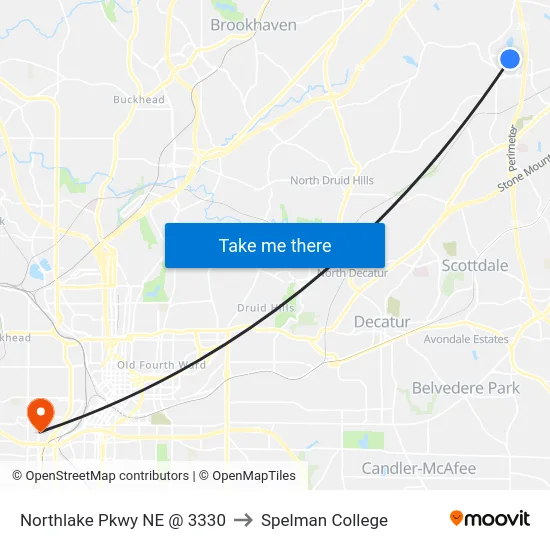 Northlake Pkwy NE @ 3330 to Spelman College map