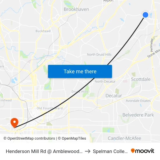 Henderson Mill Rd @ Amblewood Ct to Spelman College map
