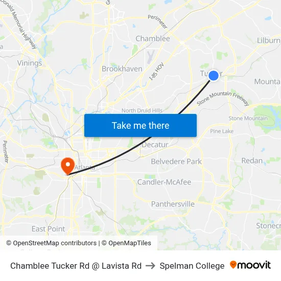 Chamblee Tucker Rd @ Lavista Rd to Spelman College map