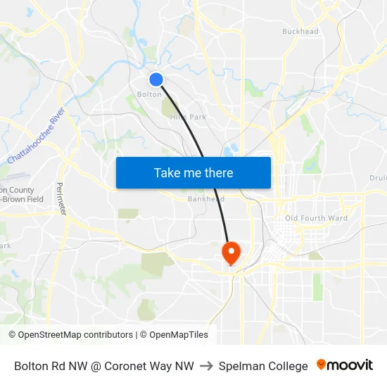 Bolton Rd NW @ Coronet Way NW to Spelman College map
