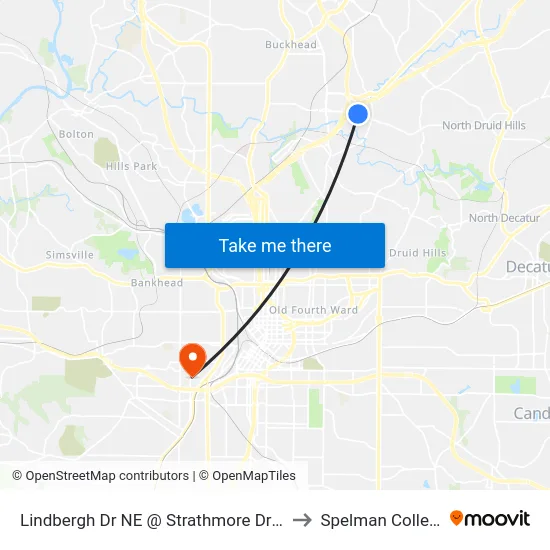Lindbergh Dr NE @ Strathmore Dr NE to Spelman College map