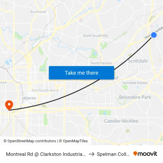 Montreal Rd @ Clarkston Industrial Blvd to Spelman College map