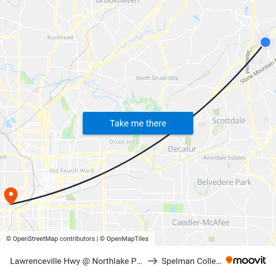 Lawrenceville Hwy @ Northlake Pkwy to Spelman College map