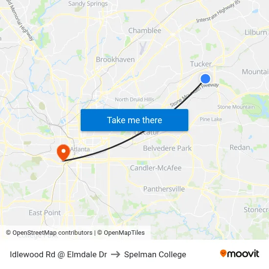 Idlewood Rd @ Elmdale Dr to Spelman College map