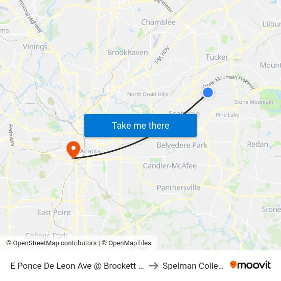 E Ponce De Leon Ave @ Brockett Rd to Spelman College map