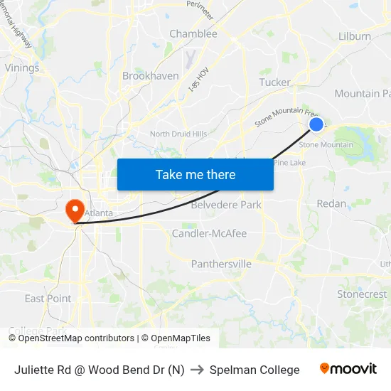 Juliette Rd @ Wood Bend Dr (N) to Spelman College map