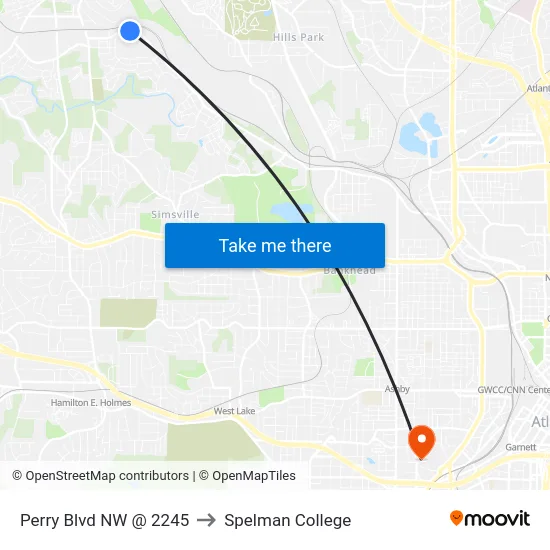 Perry Blvd NW @ 2245 to Spelman College map