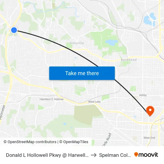Donald L Hollowell Pkwy @ Harwell Rd NW to Spelman College map