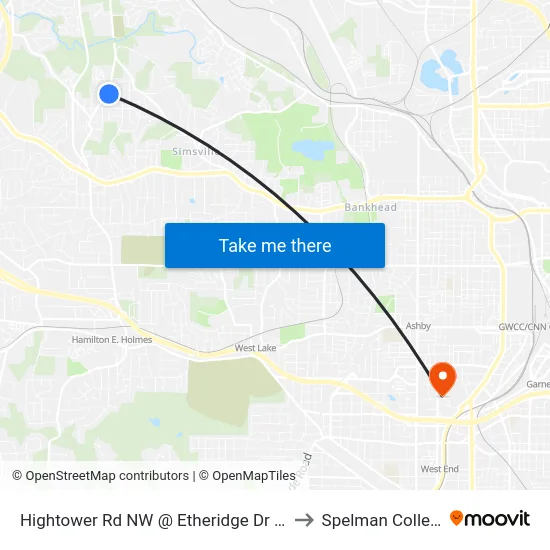 Hightower Rd NW @ Etheridge Dr NW to Spelman College map