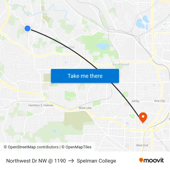 Northwest Dr NW @ 1190 to Spelman College map