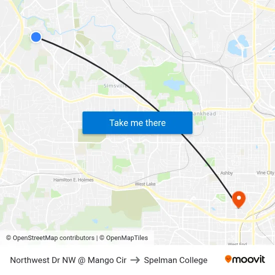 Northwest Dr NW @ Mango Cir to Spelman College map