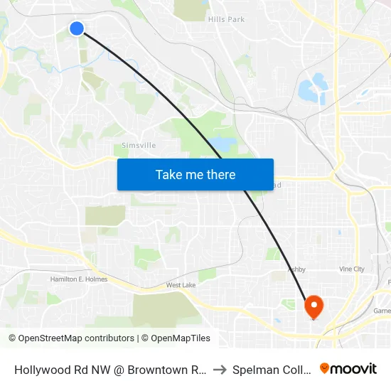 Hollywood Rd NW @ Browntown Rd NW to Spelman College map