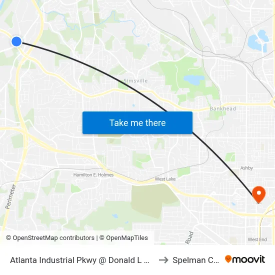 Atlanta Industrial Pkwy @ Donald L Hollowell Pkwy to Spelman College map
