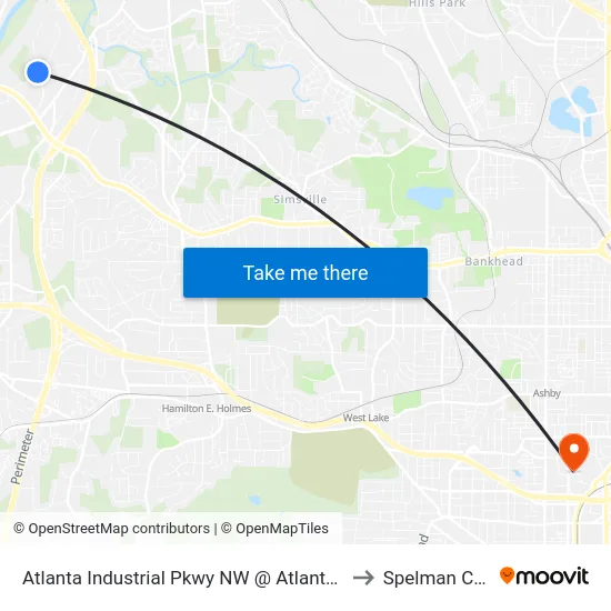 Atlanta Industrial Pkwy NW @ Atlanta Industrial Dr to Spelman College map