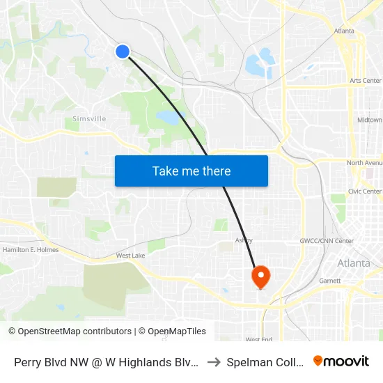 Perry Blvd NW @ W Highlands Blvd NW to Spelman College map