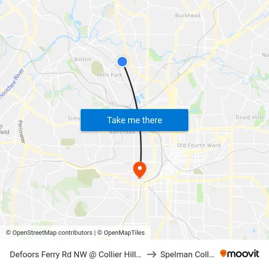 Defoors Ferry Rd NW @ Collier Hills Way to Spelman College map