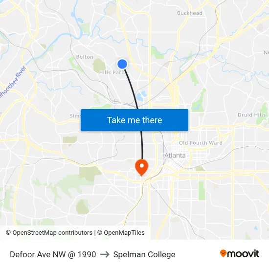 Defoor Ave NW @ 1990 to Spelman College map