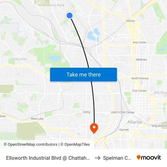 Ellsworth Industrial Blvd @ Chattahoochee Ave to Spelman College map