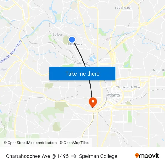 Chattahoochee Ave @ 1495 to Spelman College map