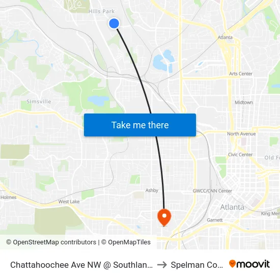 Chattahoochee Ave NW @ Southland Cir NW to Spelman College map