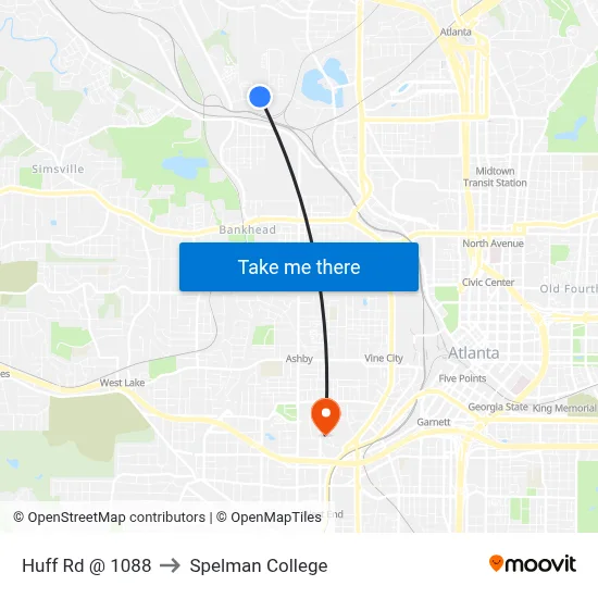 Huff Rd @ 1088 to Spelman College map