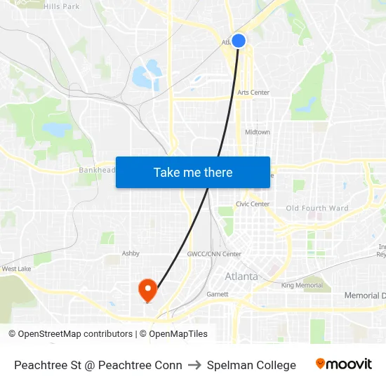 Peachtree St @ Peachtree Conn to Spelman College map