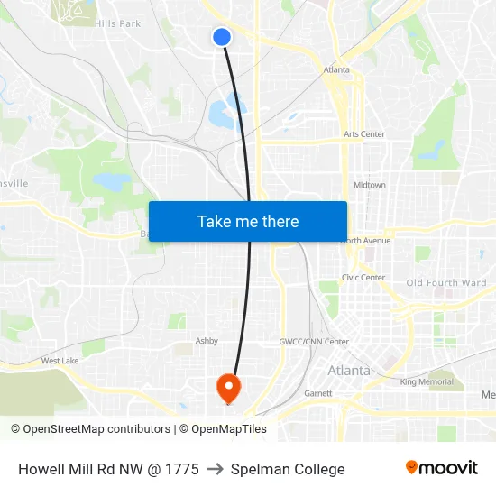 Howell Mill Rd NW @ 1775 to Spelman College map