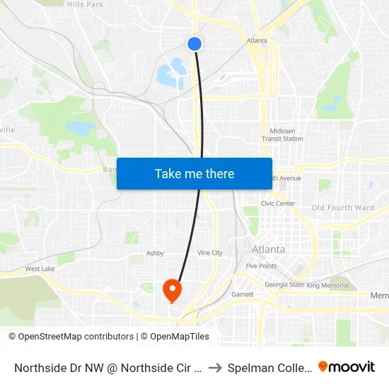 Northside Dr NW @ Northside Cir NW to Spelman College map
