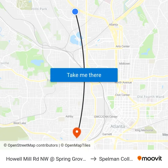 Howell Mill Rd NW @ Spring Grove Ave to Spelman College map