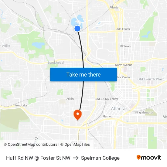 Huff Rd NW @ Foster St NW to Spelman College map