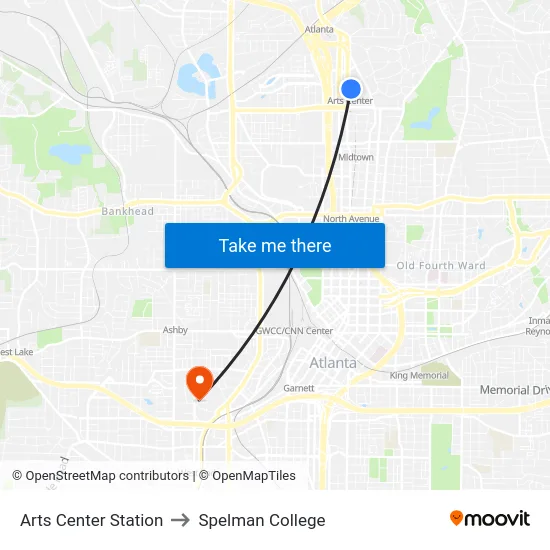 Arts Center Station to Spelman College map