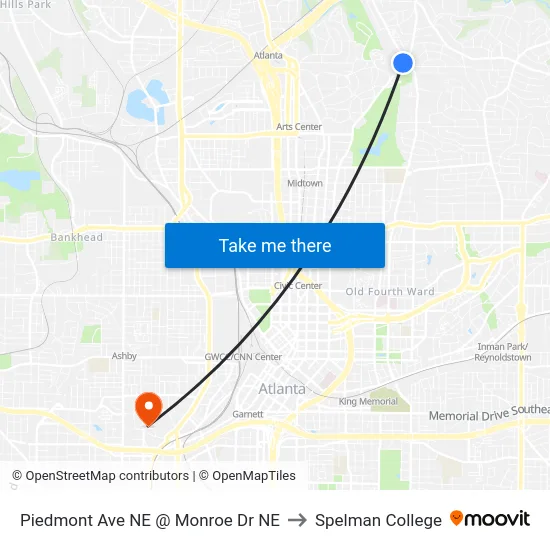 Piedmont Ave NE @ Monroe Dr NE to Spelman College map