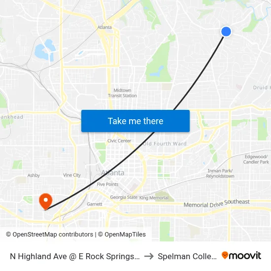N Highland Ave @ E Rock Springs Rd to Spelman College map