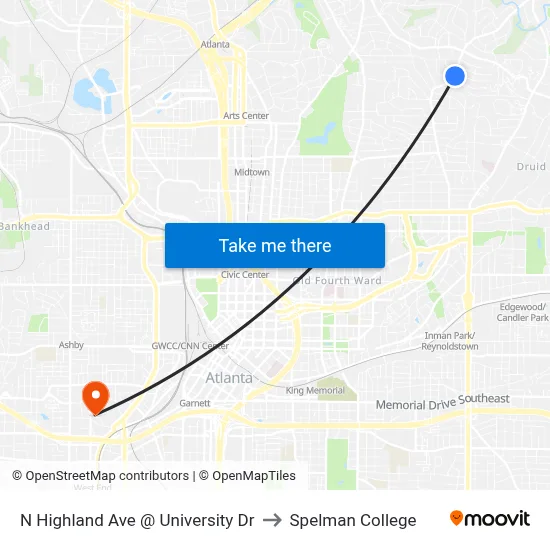 N Highland Ave @ University Dr to Spelman College map