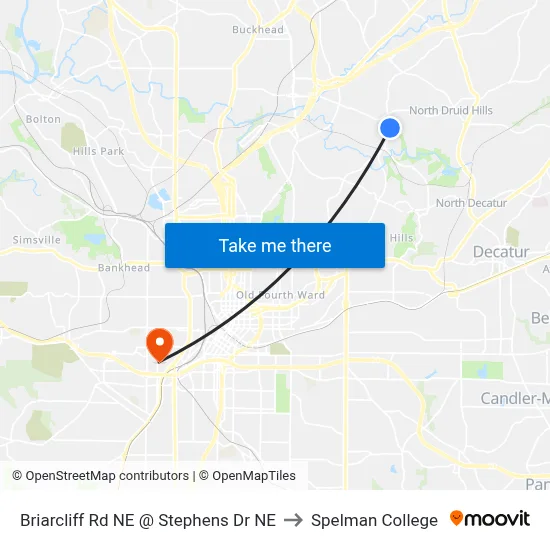 Briarcliff Rd NE @ Stephens Dr NE to Spelman College map