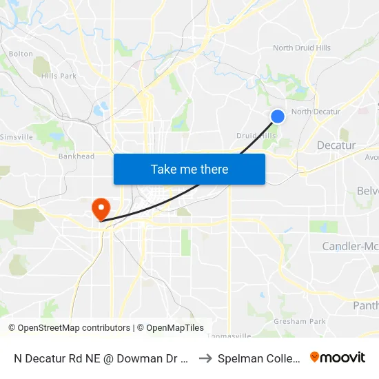 N Decatur Rd NE @ Dowman Dr NE to Spelman College map
