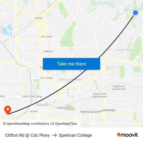 Clifton Rd @ Cdc Pkwy to Spelman College map