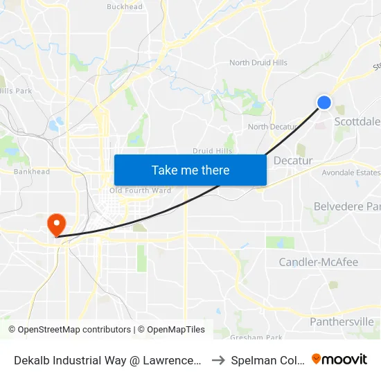 Dekalb Industrial Way @ Lawrenceville Hwy to Spelman College map