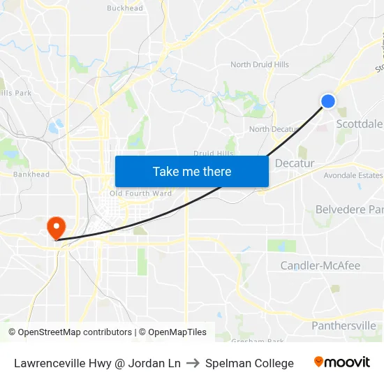 Lawrenceville Hwy @ Jordan Ln to Spelman College map
